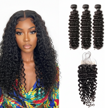 3 Bundle Deep Wave Set w/ Closure