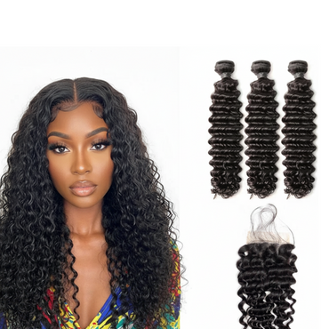 3 Bundle Deep Wave Set w/ Closure
